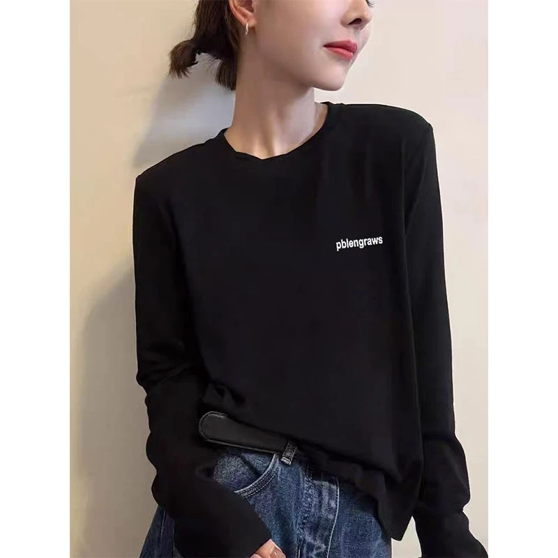 正肩螺纹圆领打底衫女时尚百搭洋气长袖内搭体恤2025新款春秋冬季