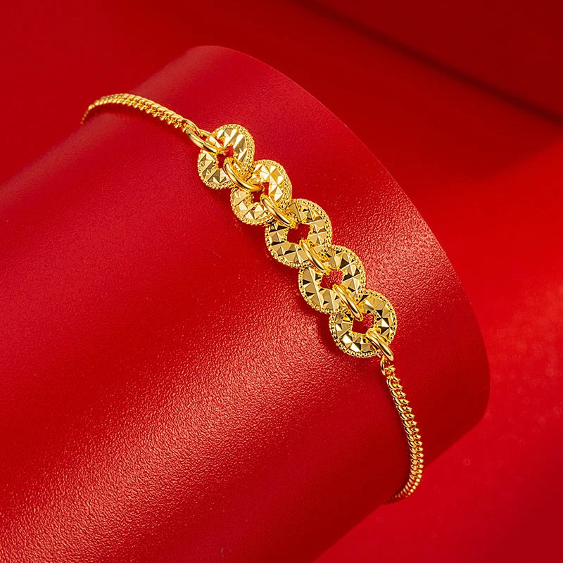 铜合金手链 福鑫天盛 小众仙女风小蛮腰女气质五币手链