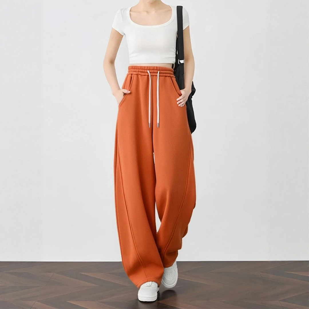 南瓜橘色香蕉镰刀裤女春秋美式高街卫裤宽松窄版阔腿休闲弯刀裤