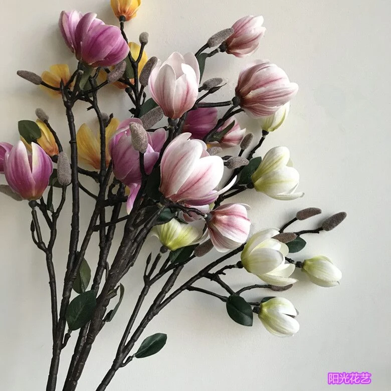 仿真玉兰花单支木兰客厅插花落地摆件玉兰干花橱窗装饰玉兰假花