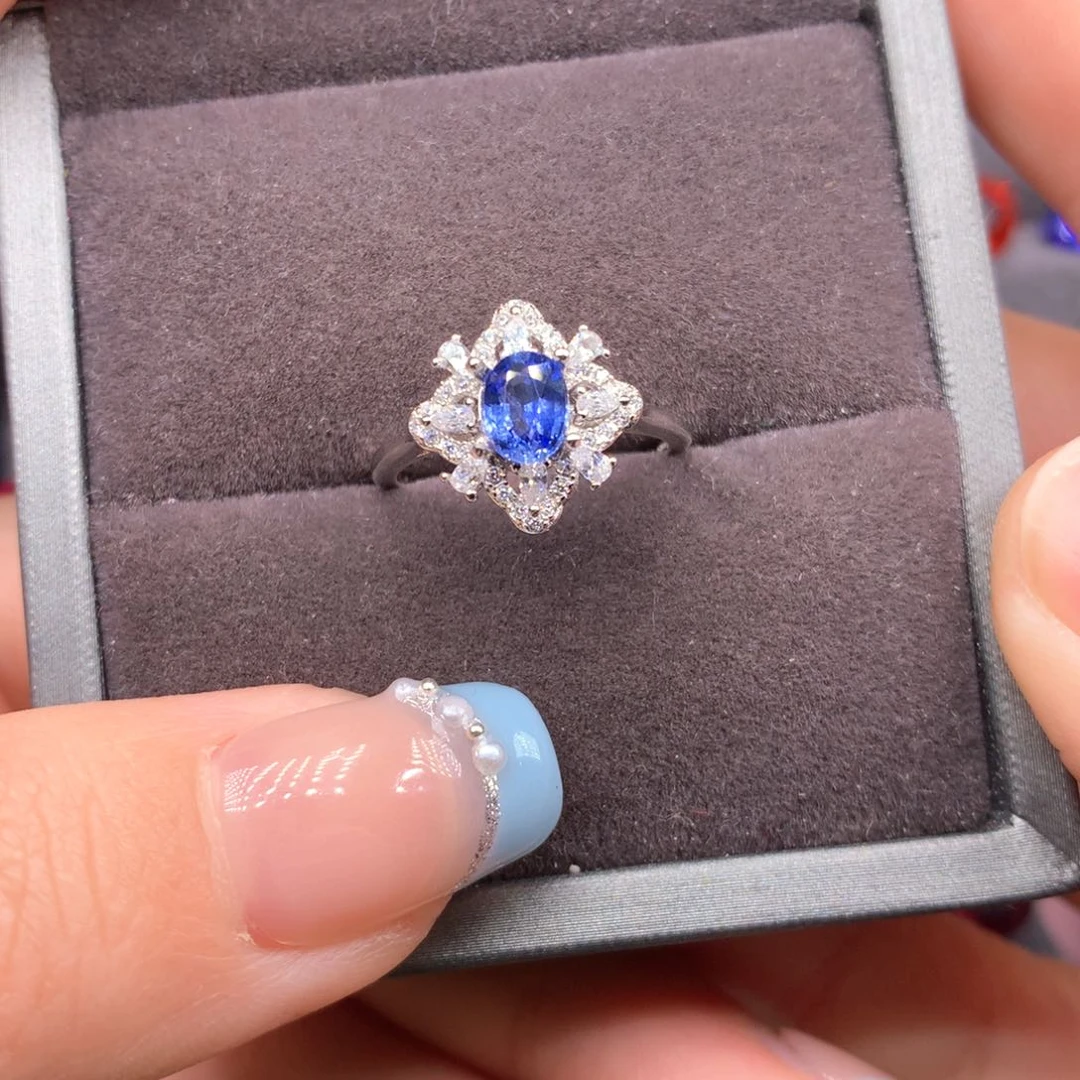 蓝宝石戒指银S925镶嵌