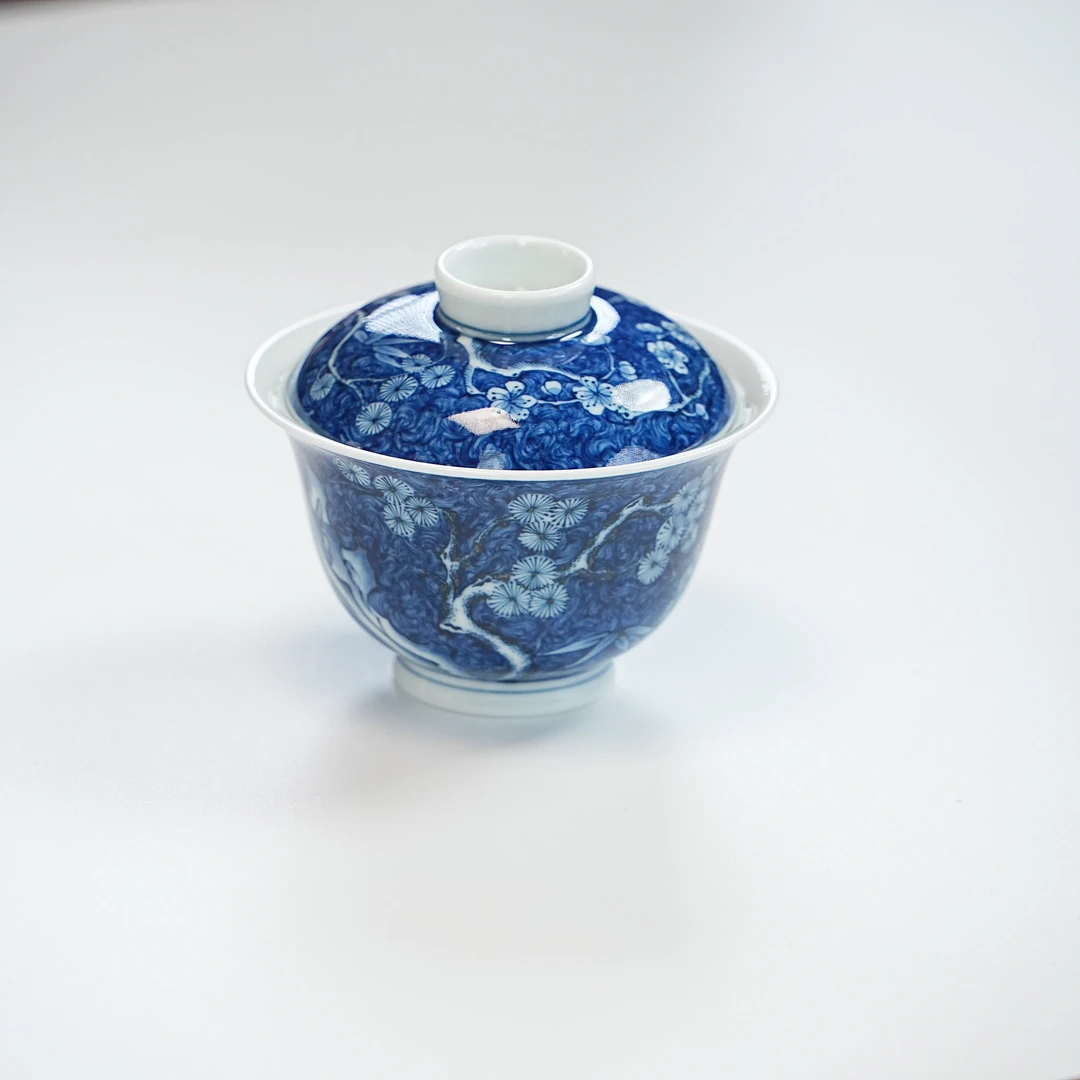 雨后 湛蓝系列 蓝地松竹梅 盖碗（首）yh0821