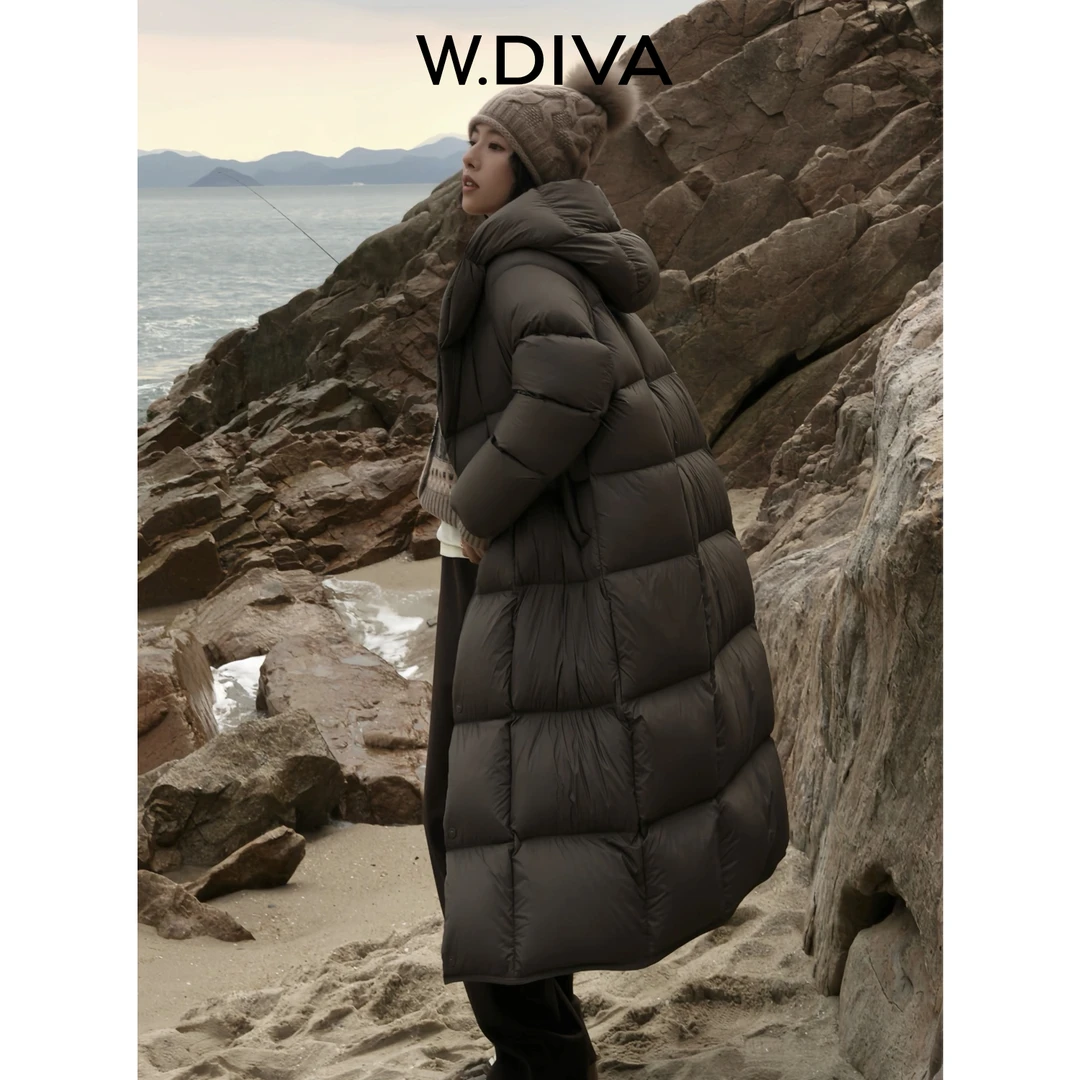W.Diva【云端大鹅】泡芙面包服白鹅绒过膝保暖云朵羽绒服54C183406