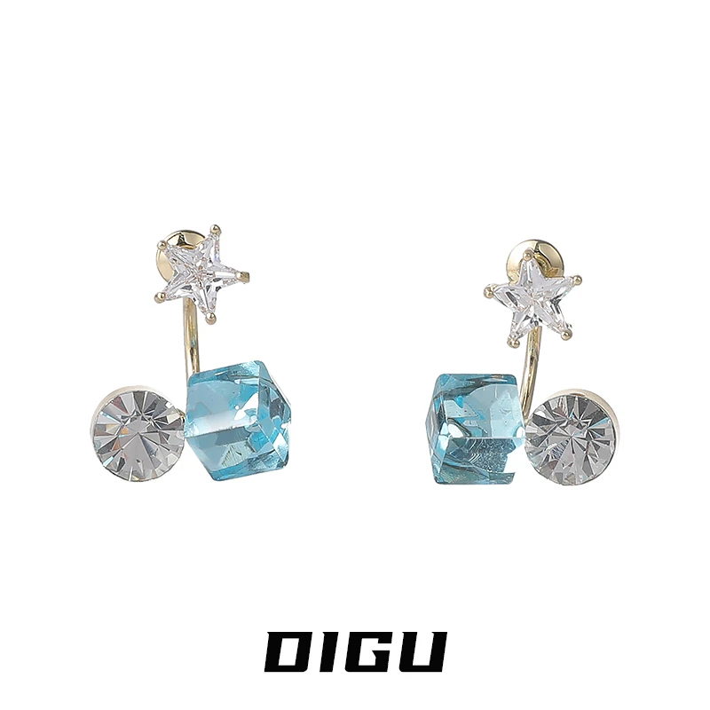 嘀咕家 铜合金合成锆石耳饰 春夏水晶耳环立体闪钻耳钉前后式耳饰