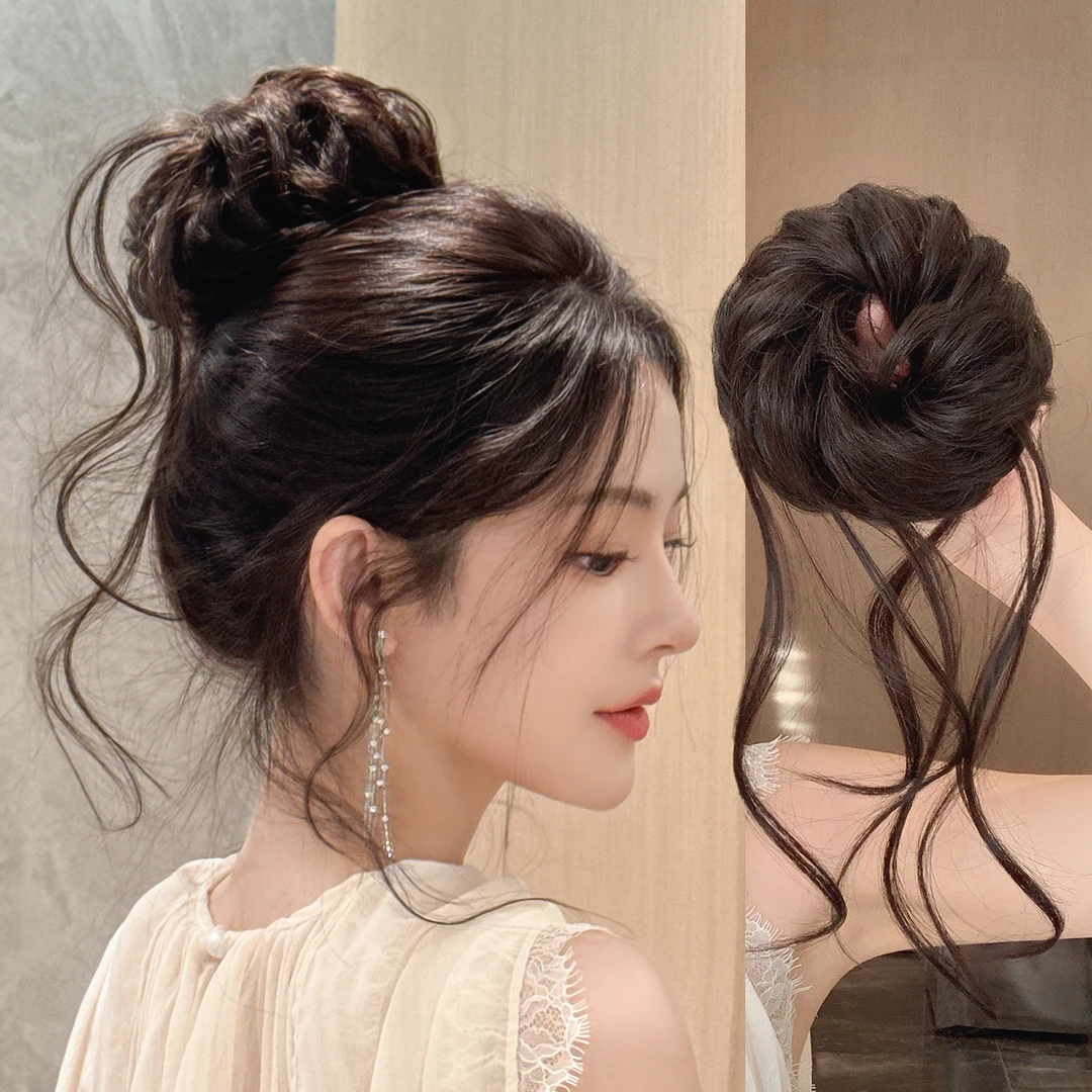 龙须丸子头假发发圈抽丝长须花苞头盘发器新中式增发量古风假发包