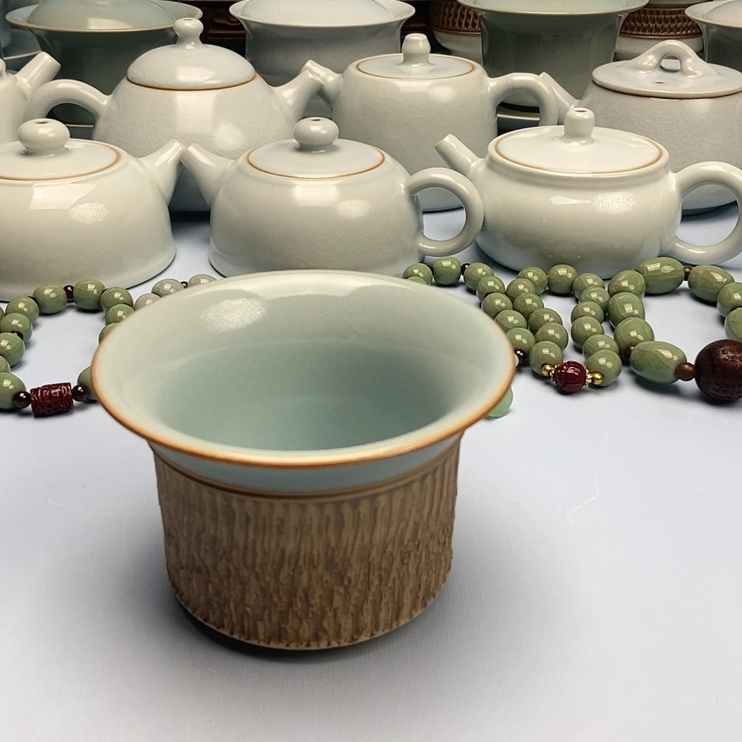 杯孤品天青重工跳刀马蹄杯原矿原釉原产地