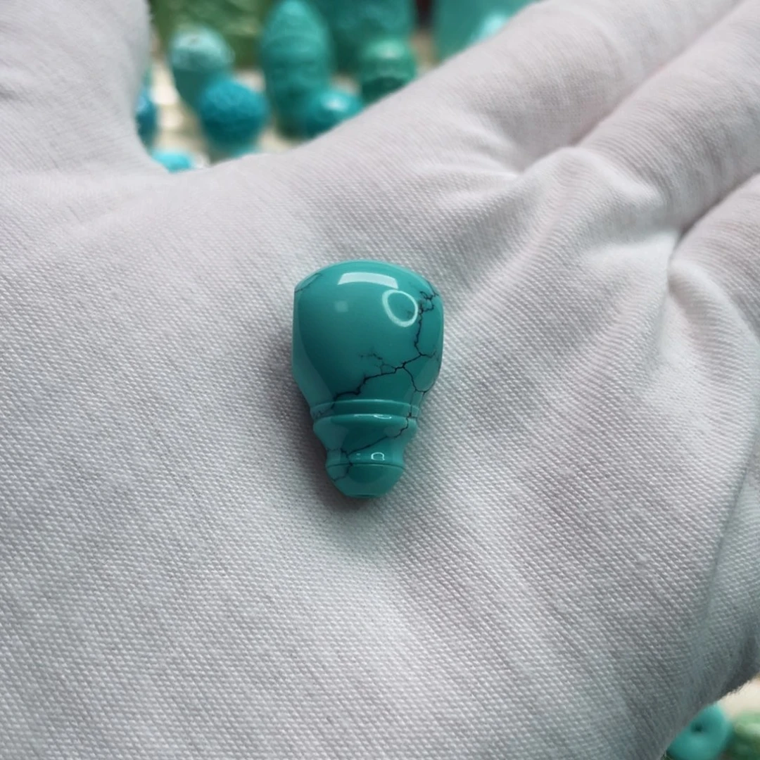 绿松石珠宝奇石未镶嵌对孔14.5