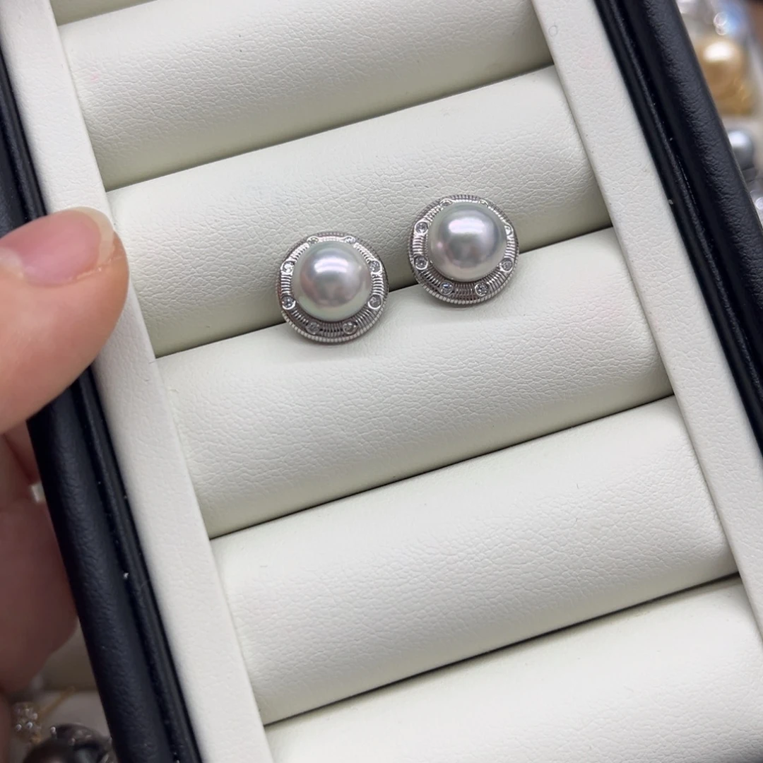 银S925镶嵌耳饰海水珍珠