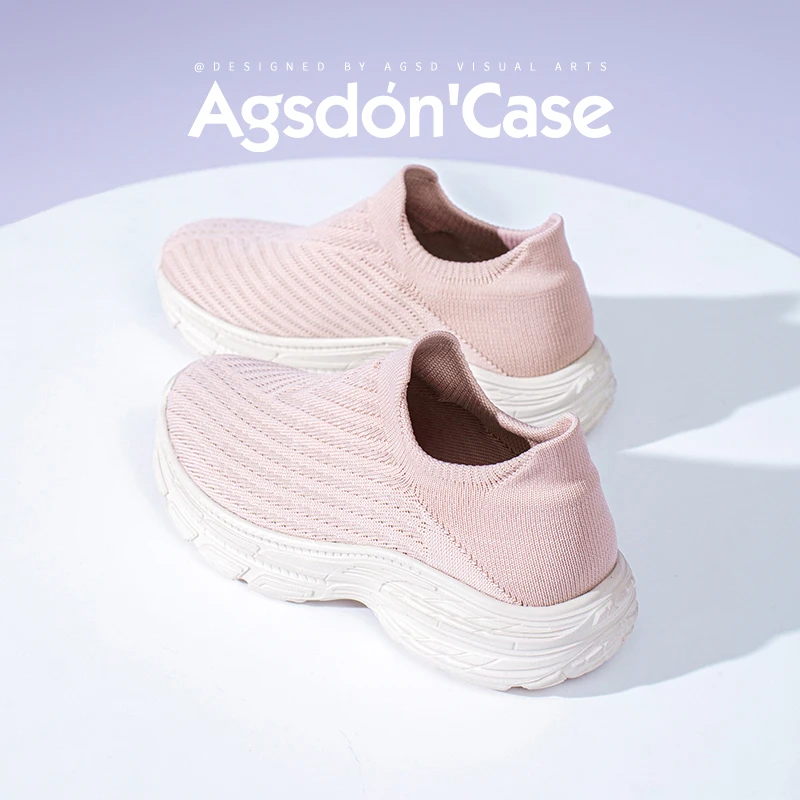 奥古狮登飞织运动鞋女2025新款春季软底轻便透气休闲健步运动鞋H