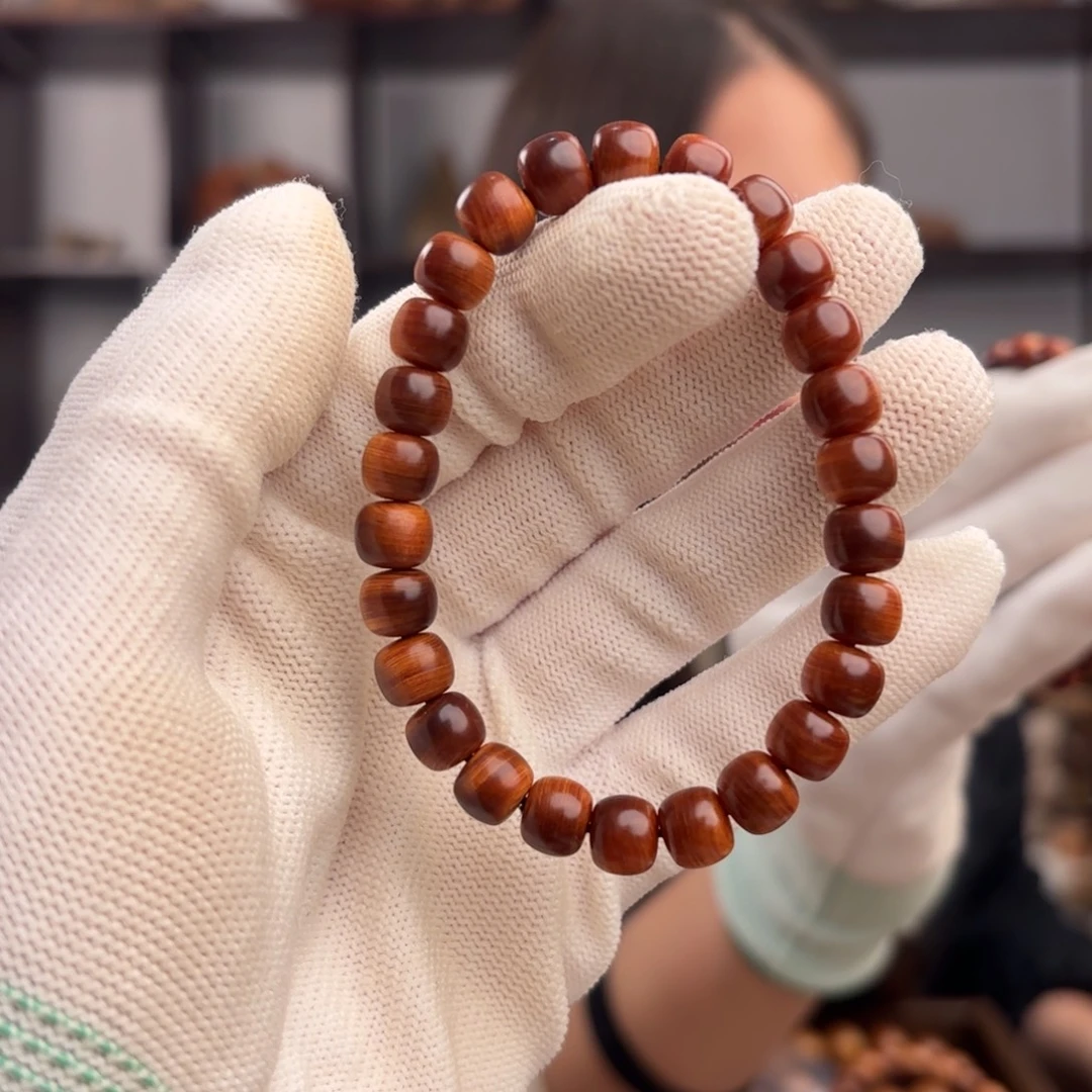 柏木（崖柏）手串/手链 黑油蚕丝透光玉化7.8双面碳化料 特色