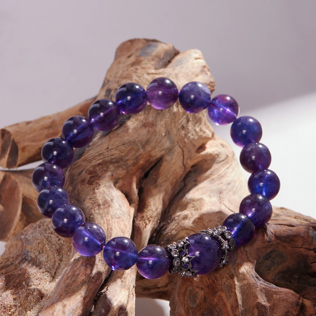 【紫晶谧境】神秘紫调融合酷感银黑深紫水晶10mm/12mm天然水晶手串