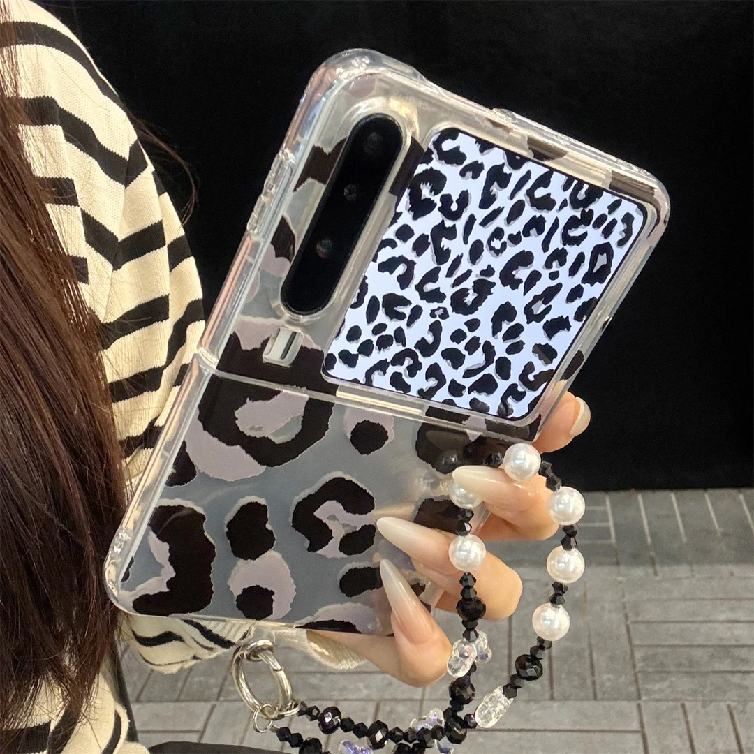 适用华为purax折叠屏手机壳黑银锡纸纹PuraX典藏版豹纹斑马纹链条