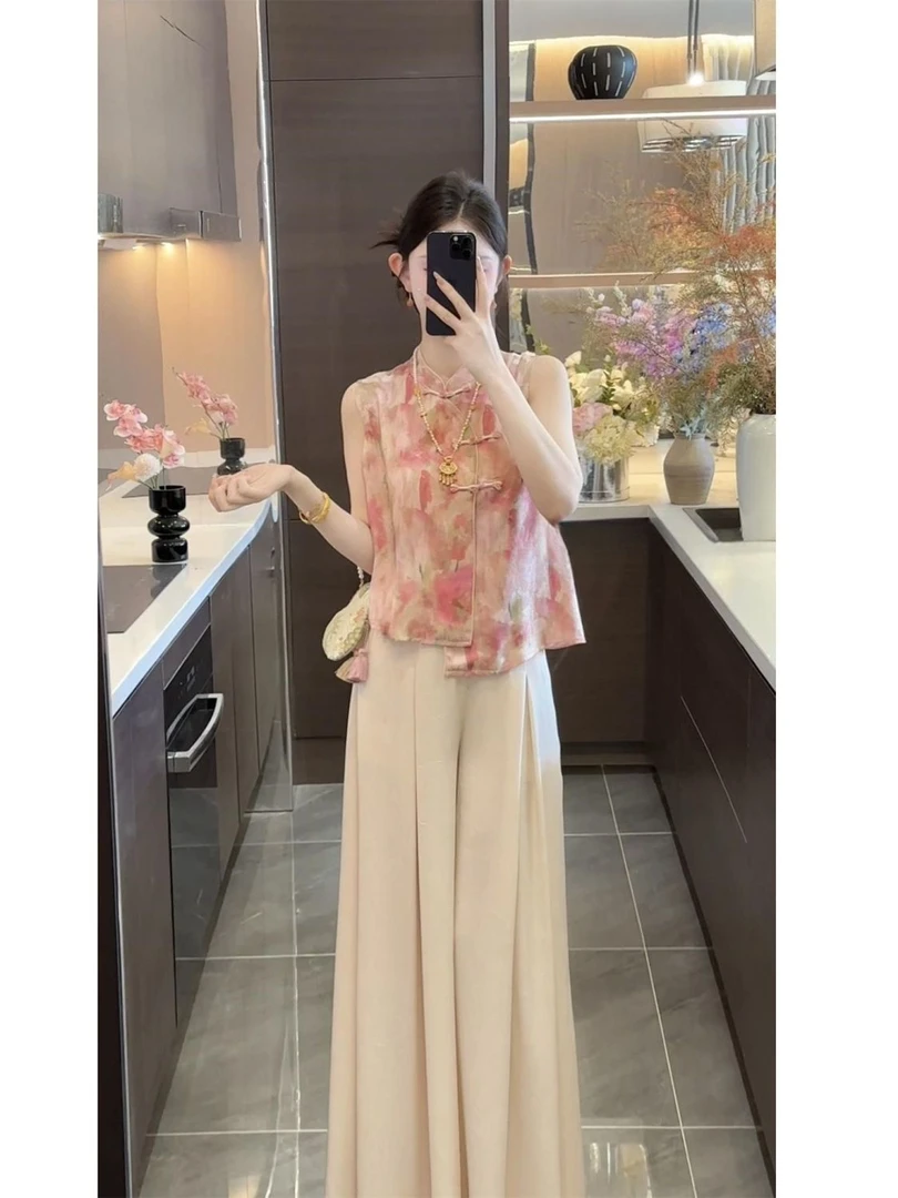 新中式2025新款睡衣女夏季中国风高级感粉色上衣长裤家居服可外穿