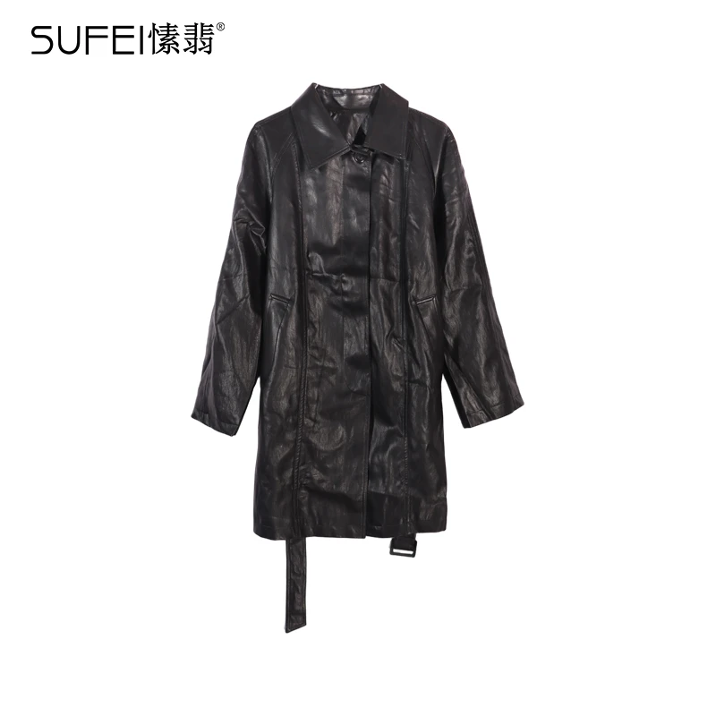 SUFEI/愫翡S53PY1084A 秋季新款简约纯色皮衣 1084