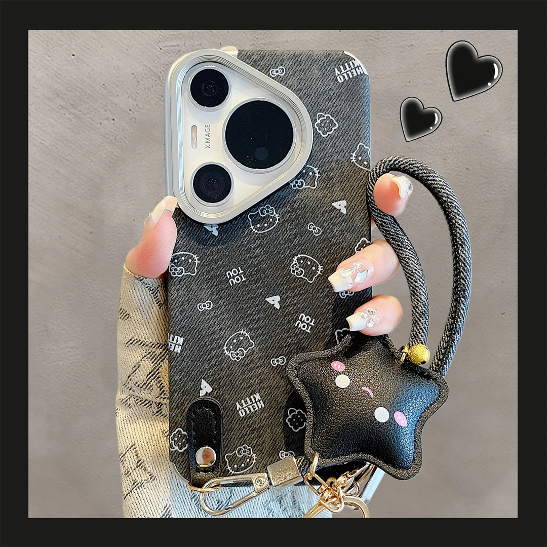 适用华为pura70pro+手机壳pura80pro可爱黑皮纹星星KT猫mate60pro