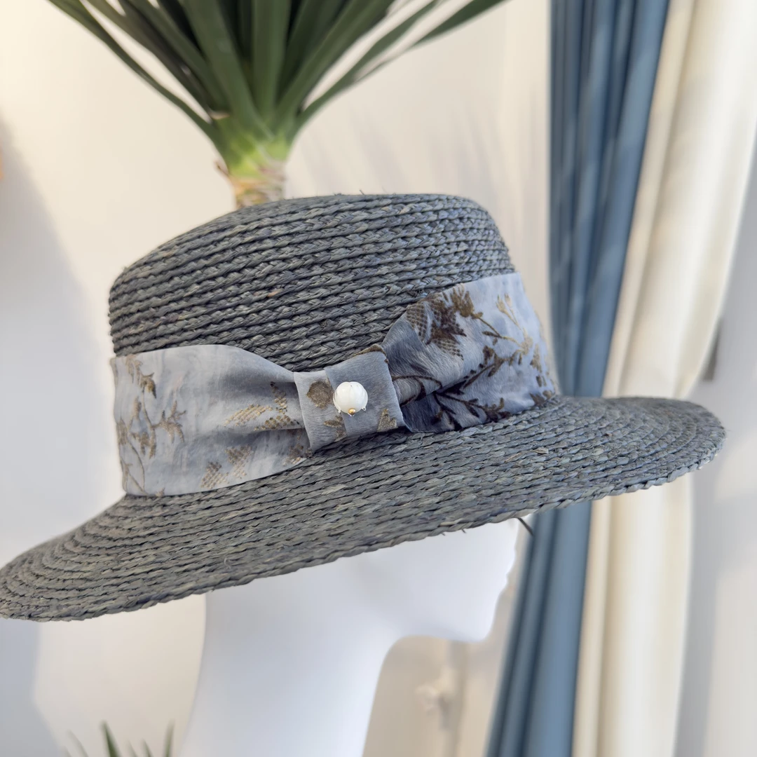 拉菲草辫国风珠子平顶平沿