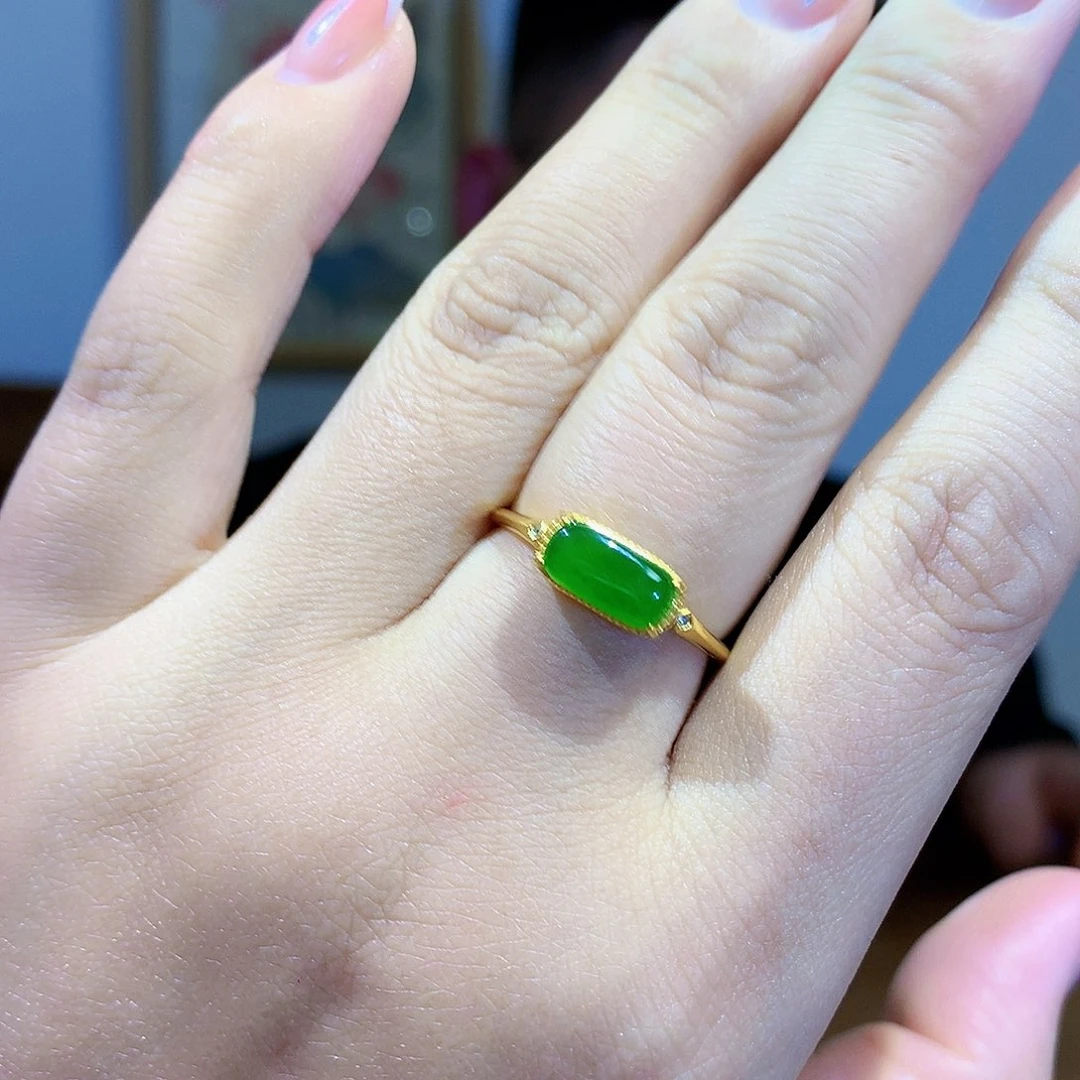 和田玉（碧玉）戒指银S925镀金镶嵌