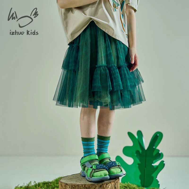 小日着童装印花半身裙2025夏季新款洋气网纱蓬蓬短裙子TD1129Q0