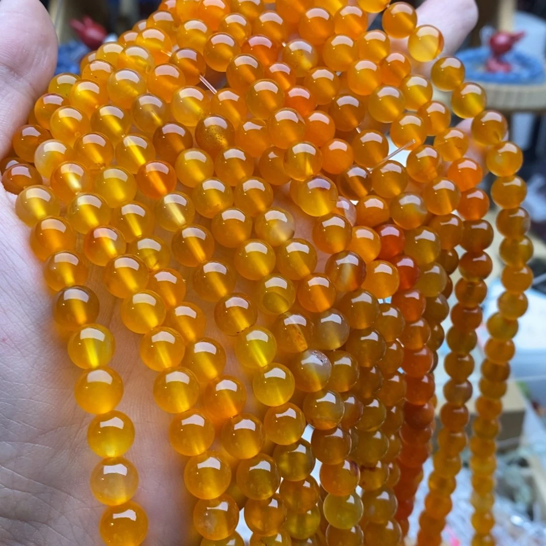 玛瑙/玉髓未镶嵌珠宝半成品一条天然8mm橙玛瑙圆珠X128