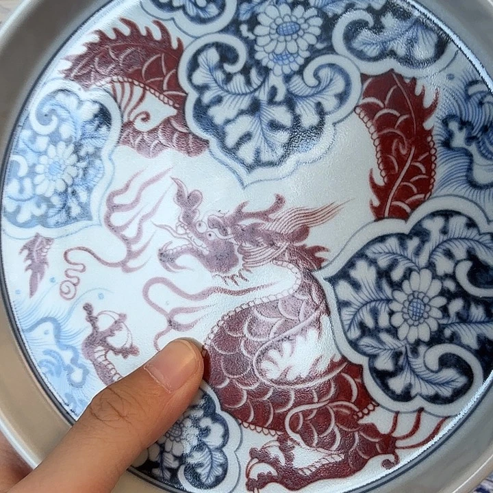 瓷片景德镇釉里红如意穿花龙大壶承