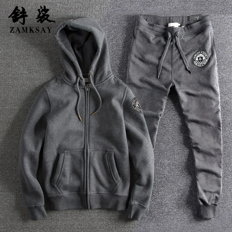 早春男士休闲运动套装毛圈春秋薄款开衫百搭连帽拉链卫衣两件套潮