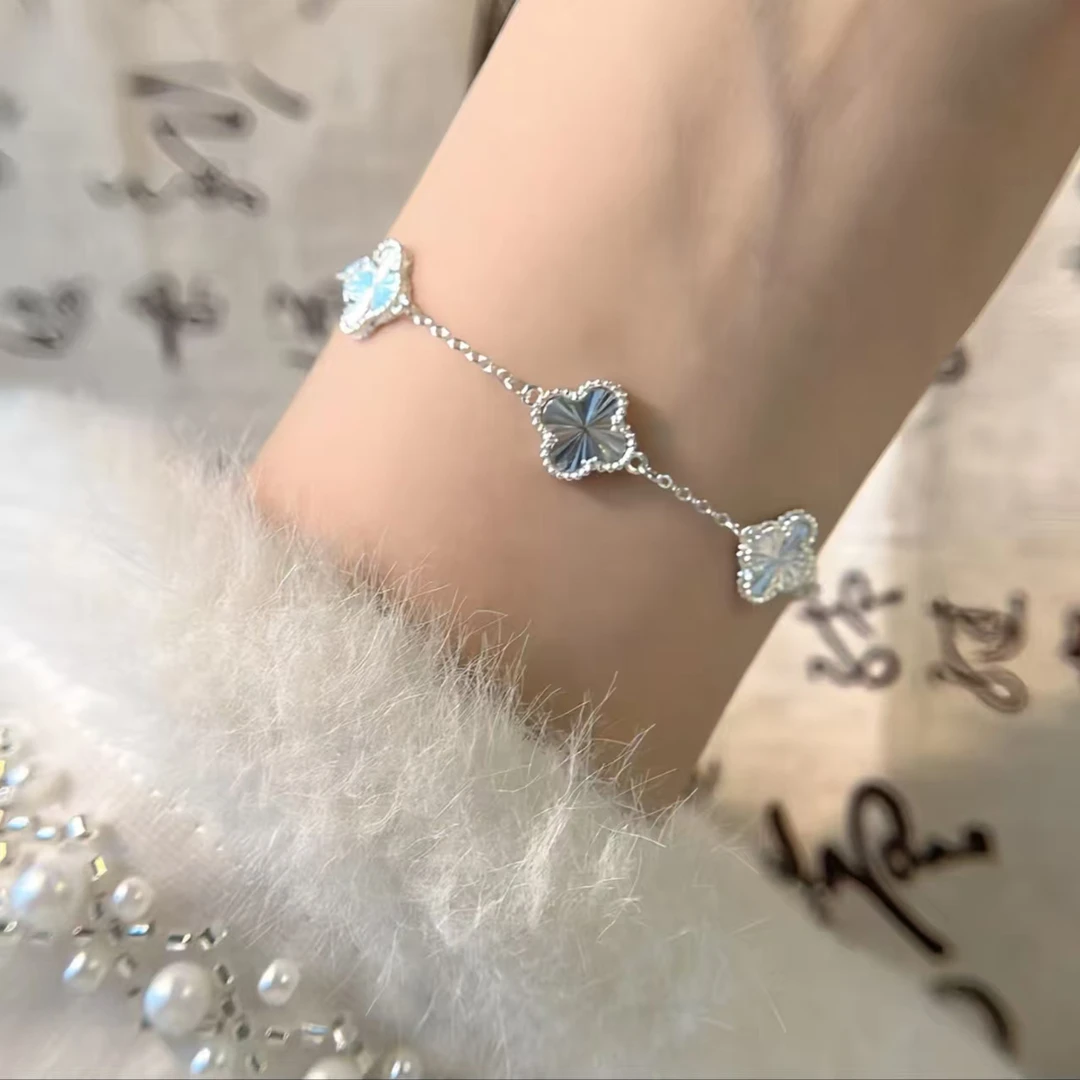 足银手链 吴越老银铺足银990四叶草五花手链百搭首饰送女友礼物