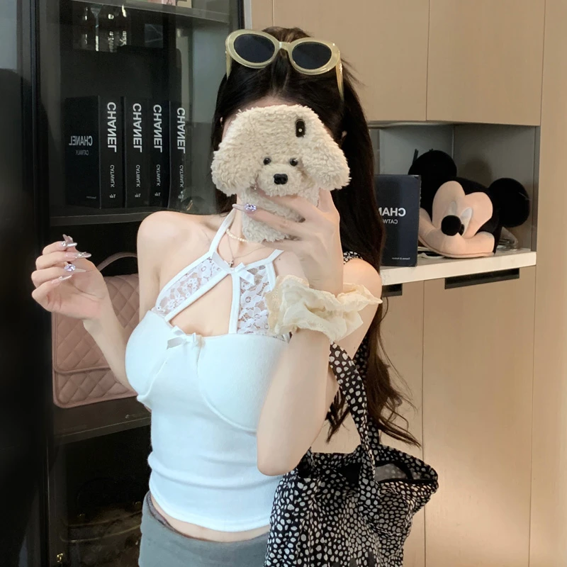 法式性感蕾丝挂脖吊带背心镂空2025春秋新款修身显瘦百搭内搭上衣