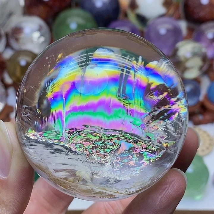 水晶彩虹白水晶球未镶嵌