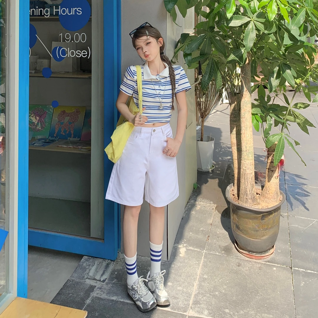 秋冬百搭直筒短裤牛仔裤女美式复古高腰宽松显瘦2025四分裤阔腿裤