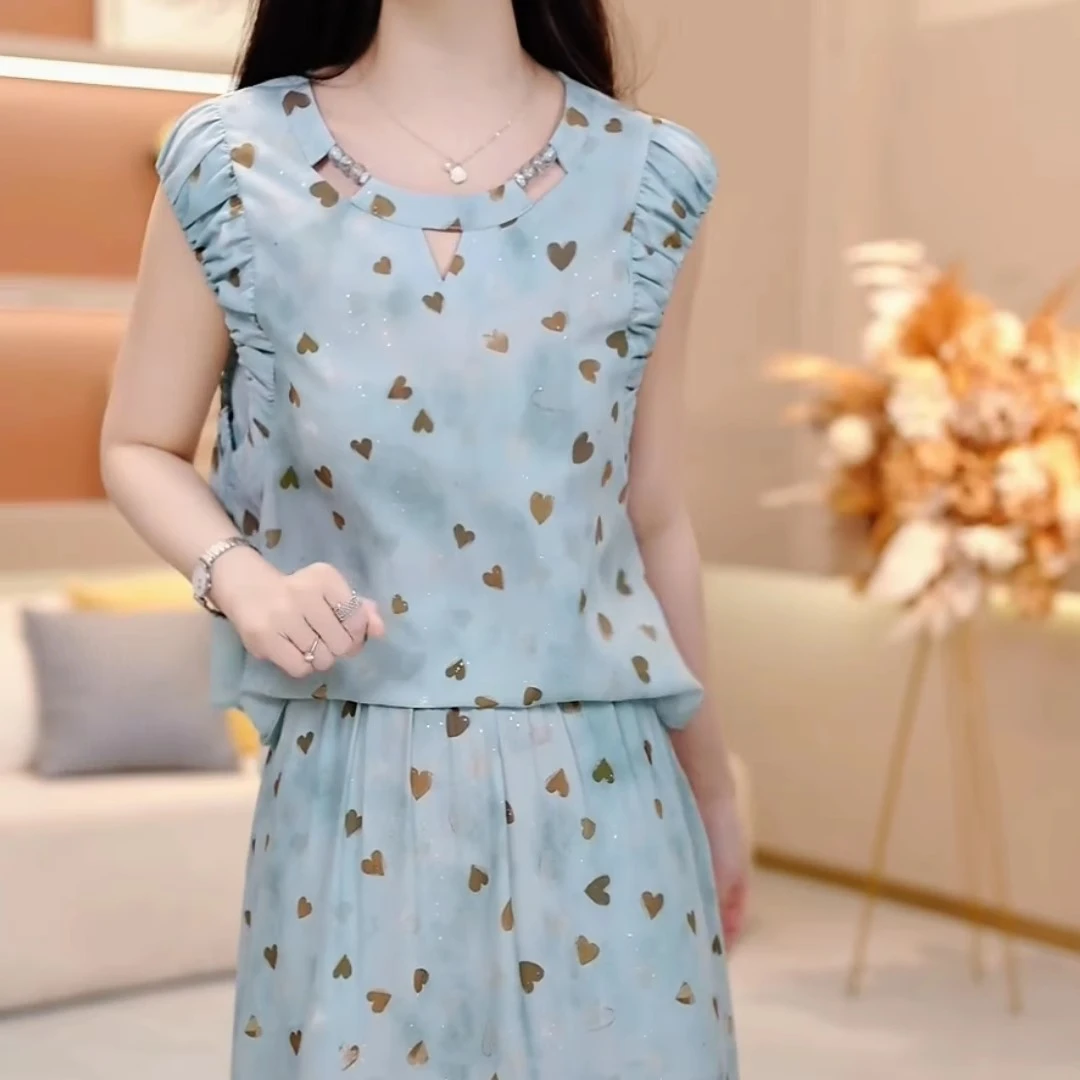 计感时尚印花优雅套装女2025夏季新款百搭显瘦减龄半身裙两件套