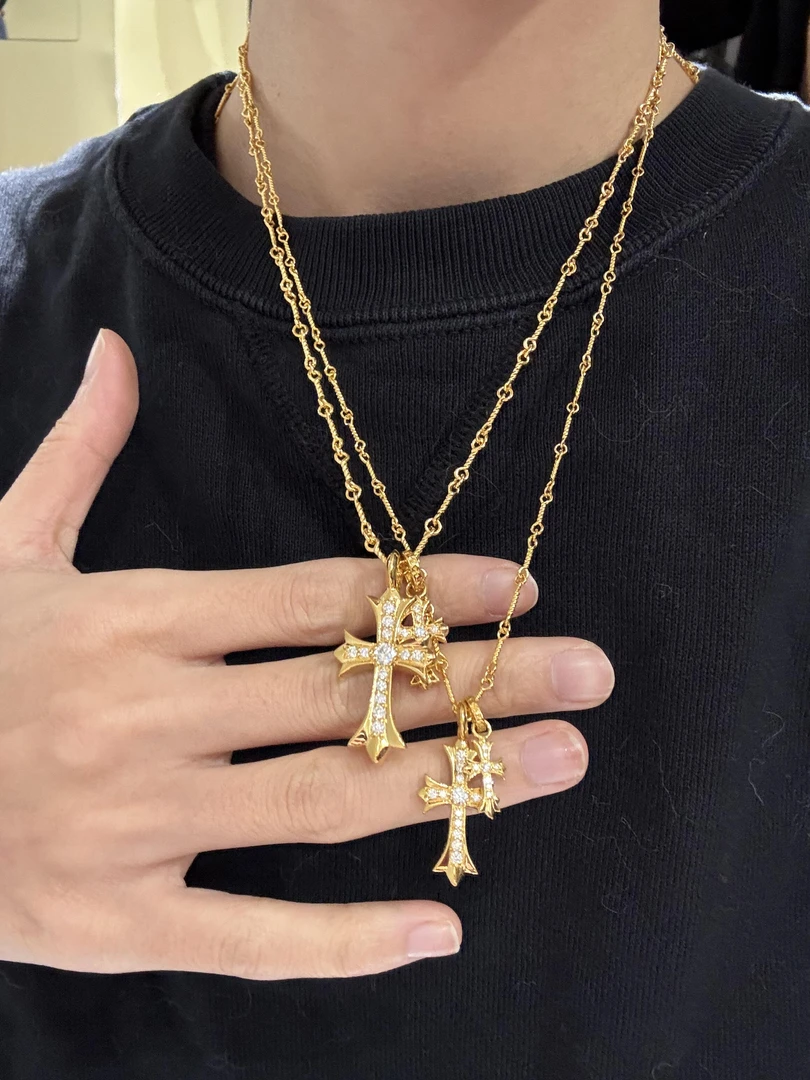 铜合金锆石吊坠 双十字架吊坠项链鼎版