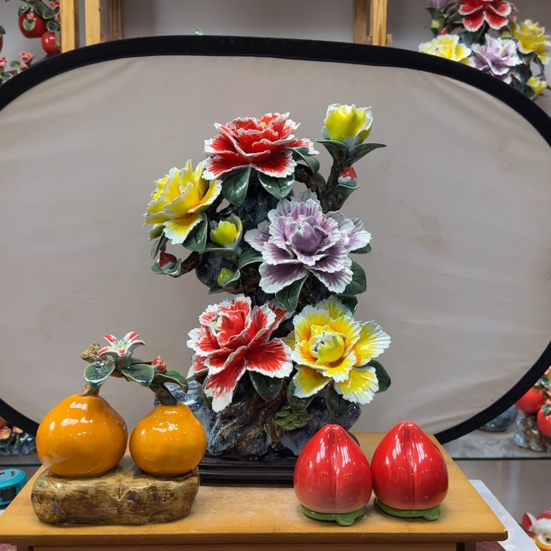 陶瓷花开富贵送橘子桃子