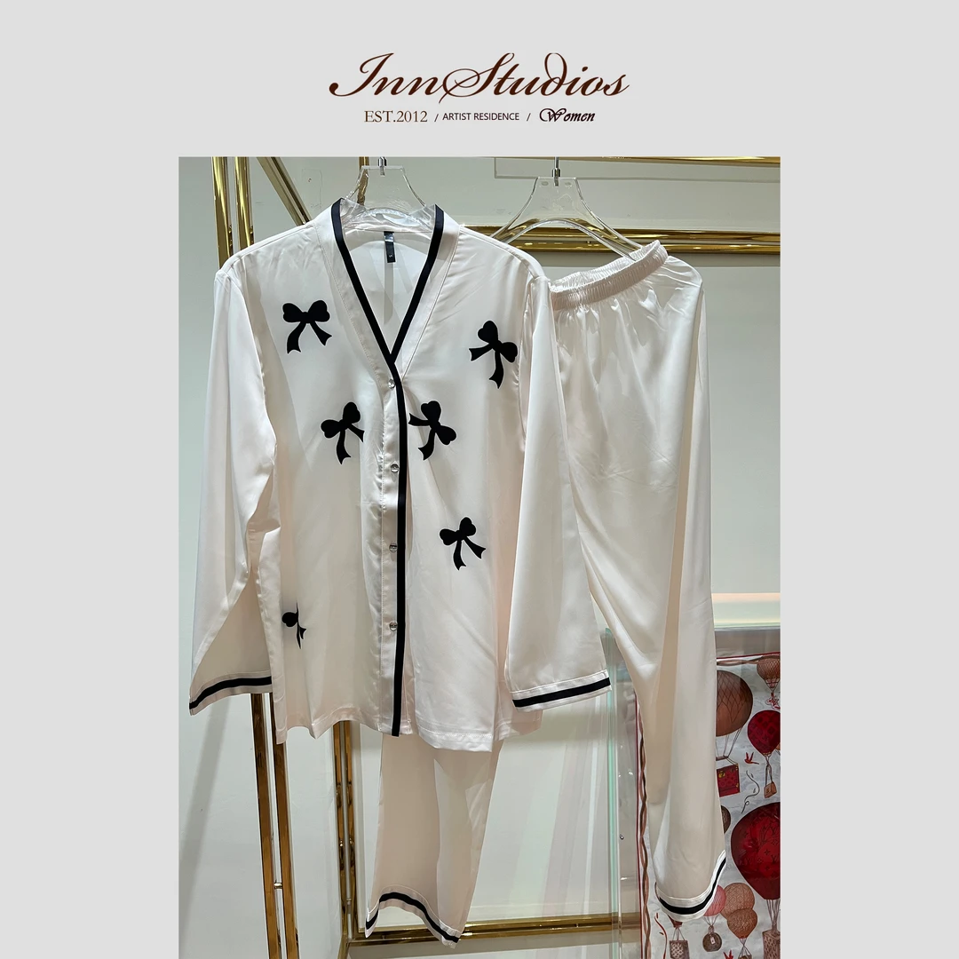 Innstudios 蝴蝶结长袖长裤睡衣套装