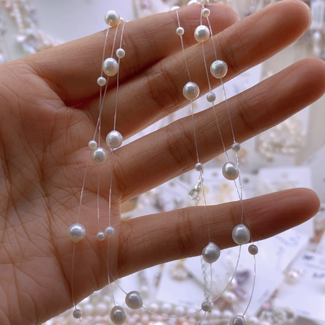 银S925镶嵌淡水珍珠耳饰项链