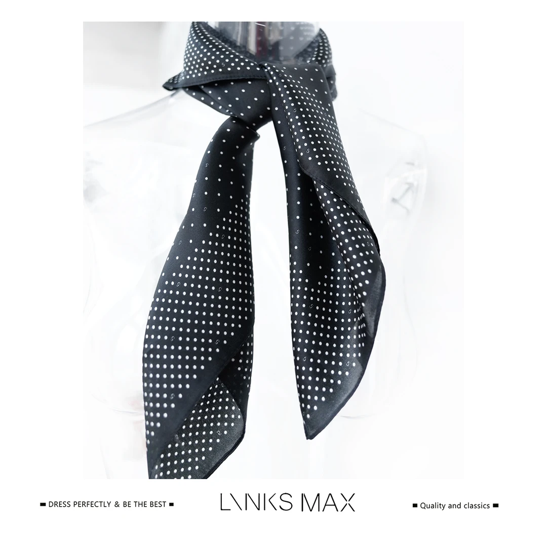 Links Max【大菲专属】法式复古素绉缎桑蚕丝波点丝巾57203