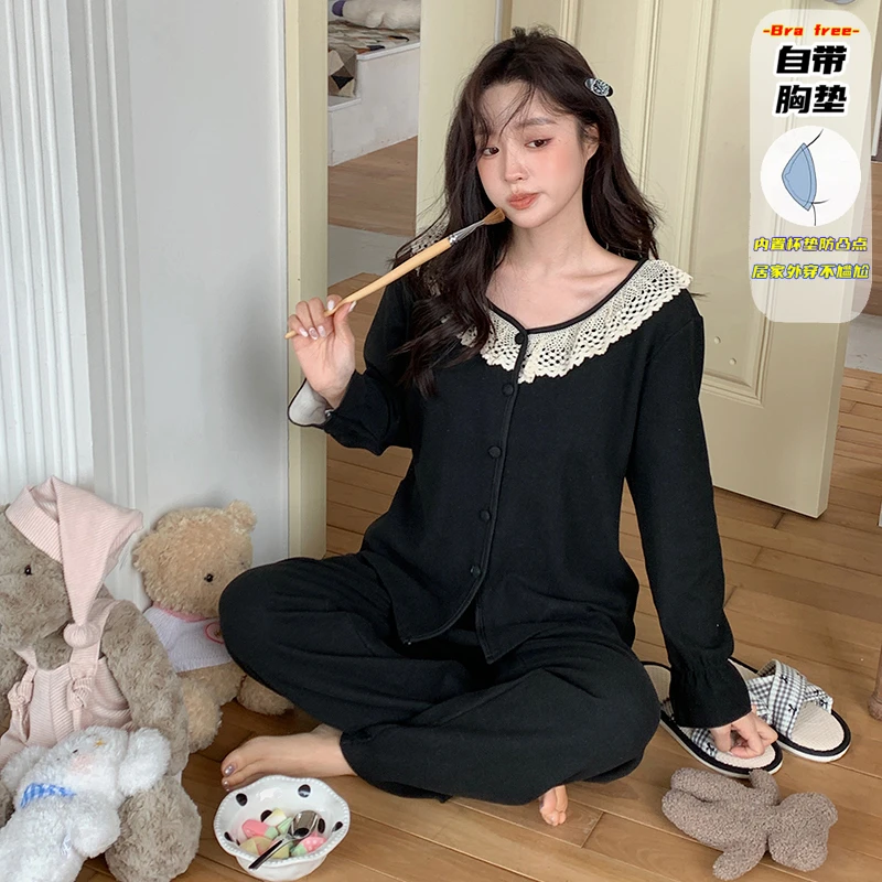 睡衣秋冬季德绒甜美长袖薄绒圆领睡衣女款爆款2025新款高档两件套