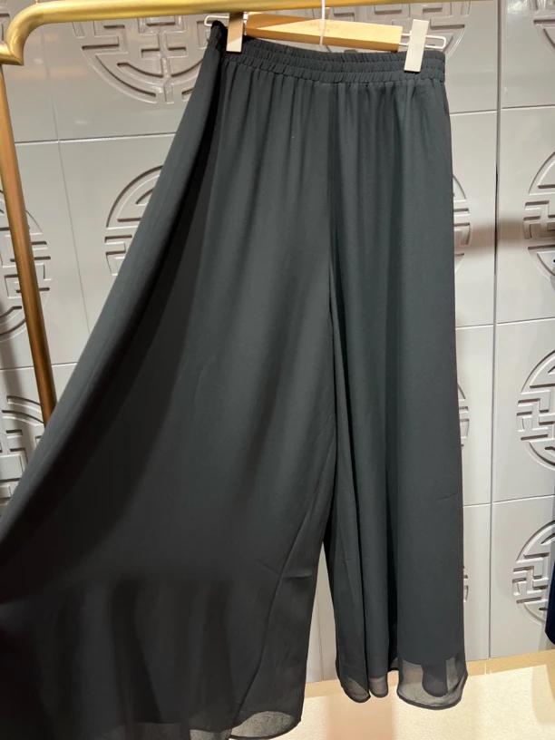 朱紫褕620009六礼慕天姿裤裙时尚休闲垂感松紧腰百搭黑色夏季