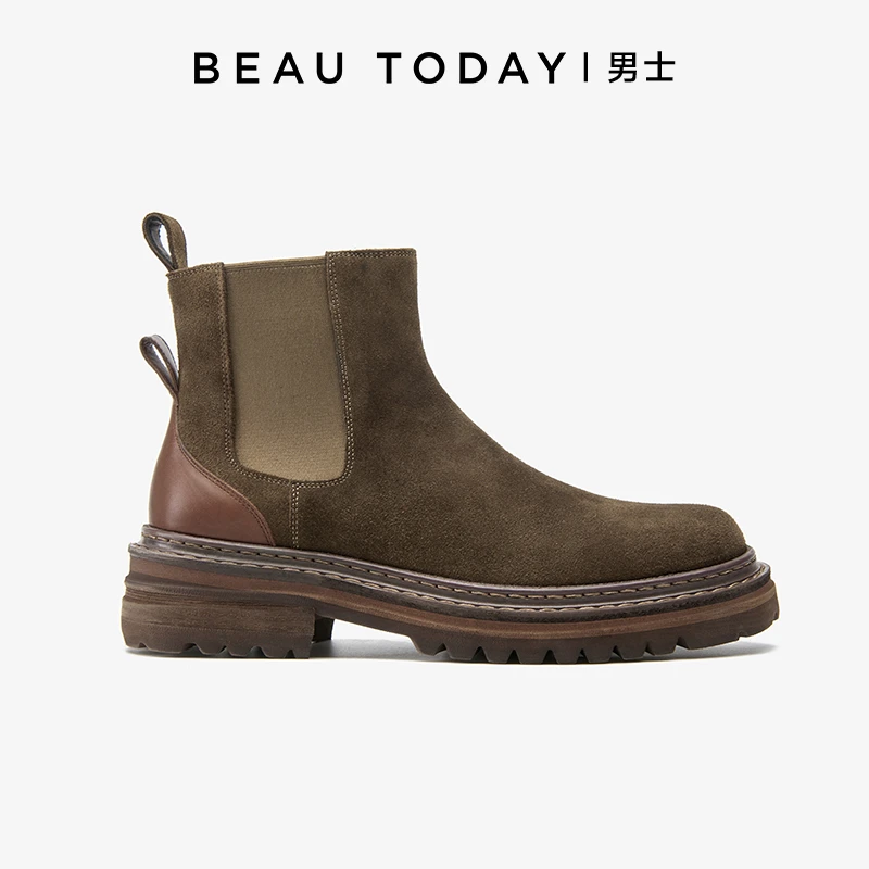 BeauToday【反绒马丁靴】牛反绒切尔西靴男磨砂工装靴子马丁靴男款