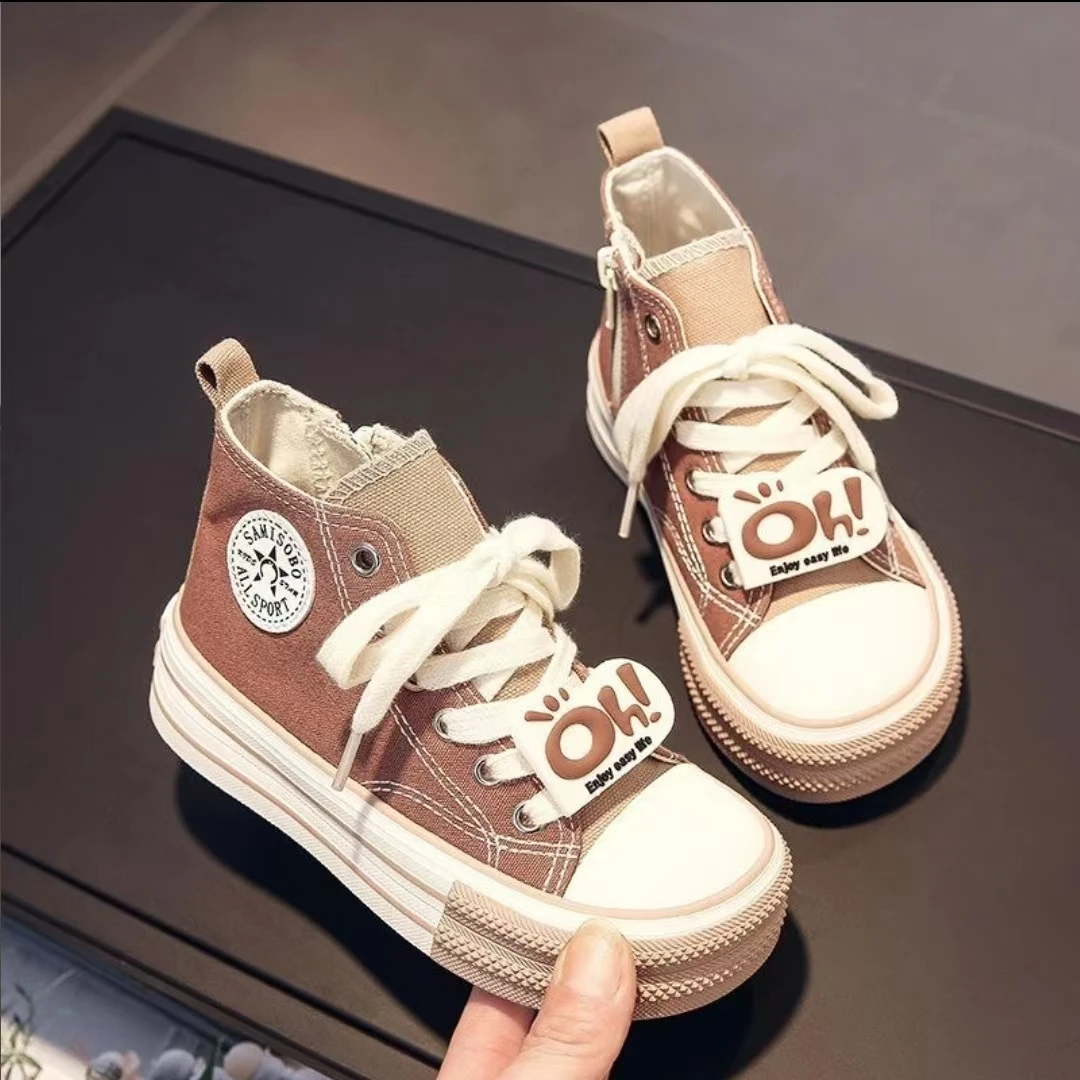 【2032】春秋帆布鞋儿童侧拉链系带休闲软底舒适透气学生板鞋B
