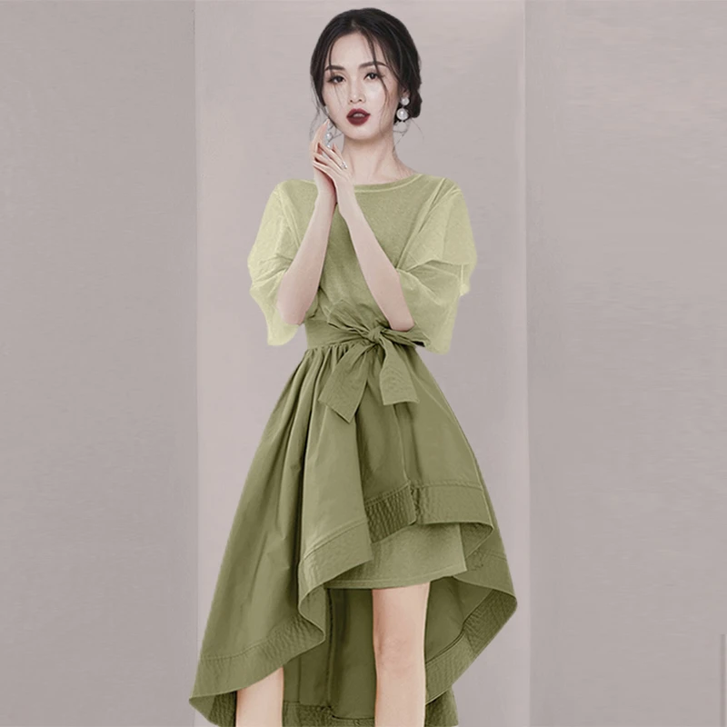 2025新款欧美时尚套装女早春T恤连衣裙不规则减龄半身裙两件套