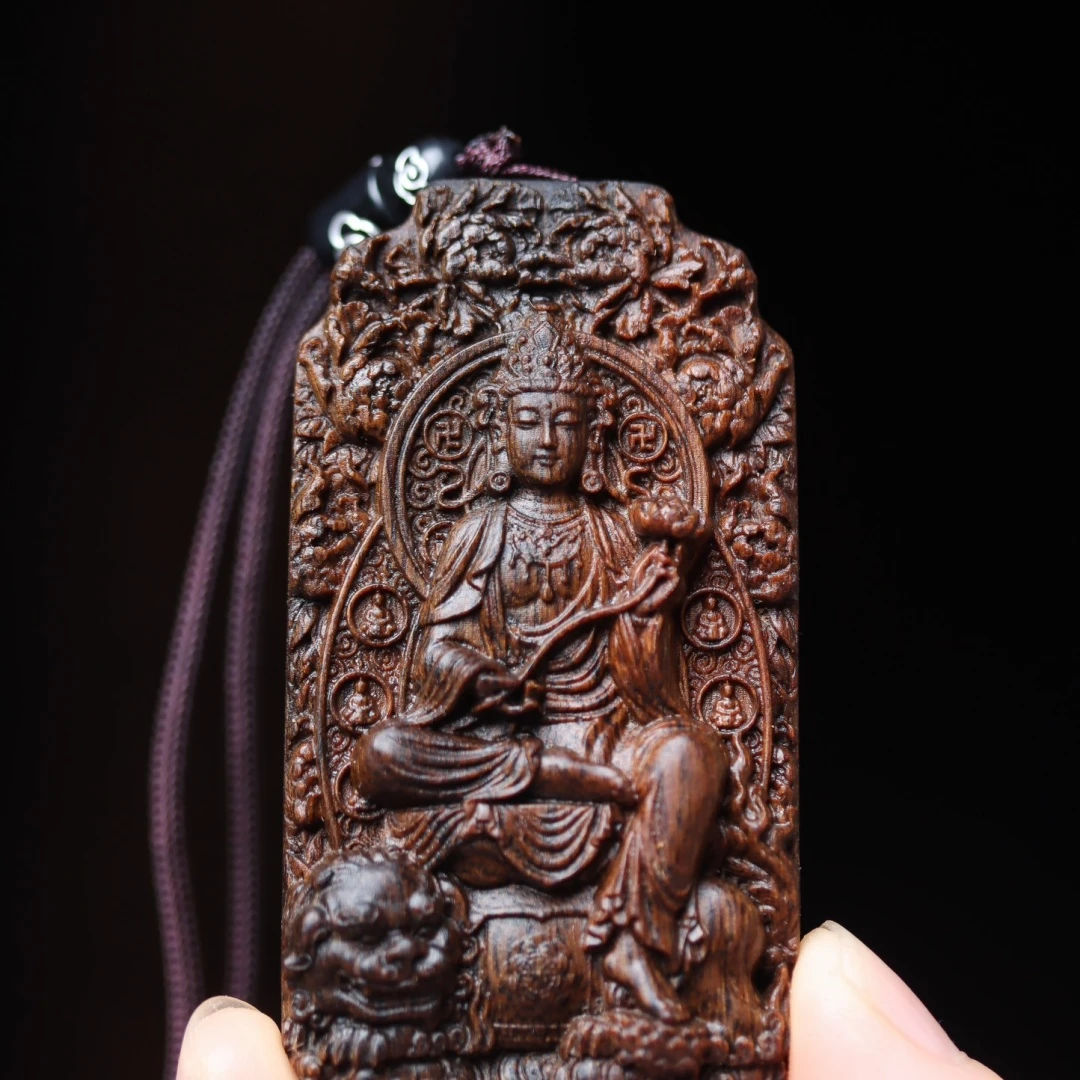 越南芽庄白奇楠沉香沉水级佛牌车挂（文殊菩萨）守护神蜜香甜凉