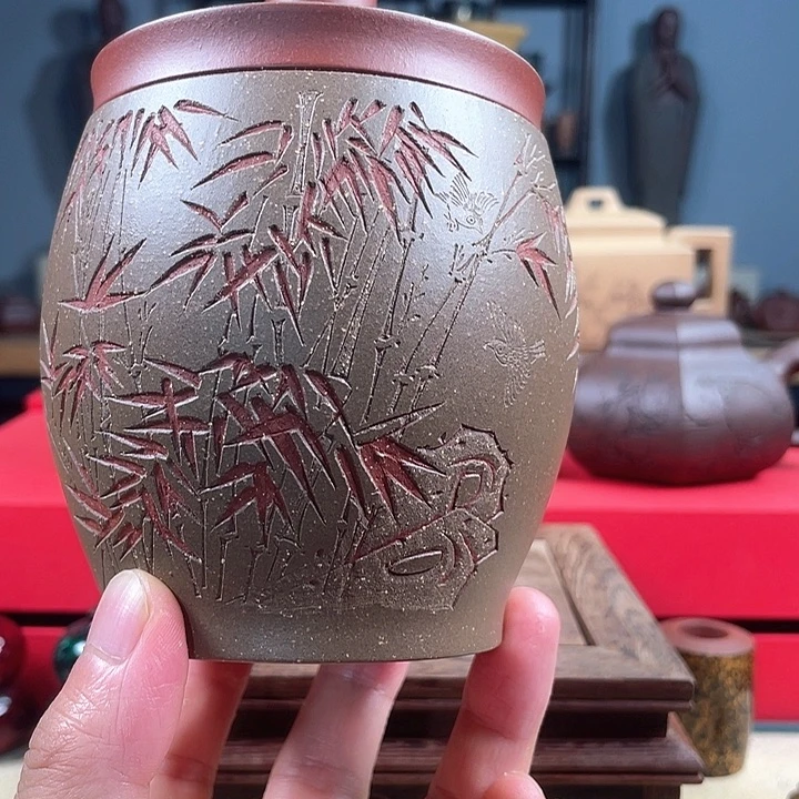 茶杯紫砂紫砂茶叶罐微花