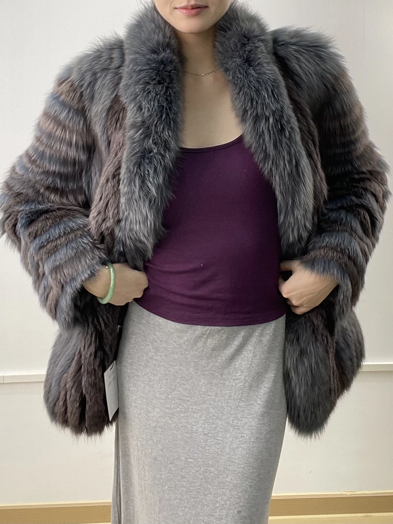 【D750】蓝棕色狐狐中长款 XL码（胸围110衣长70）媛媛家进口中古皮草