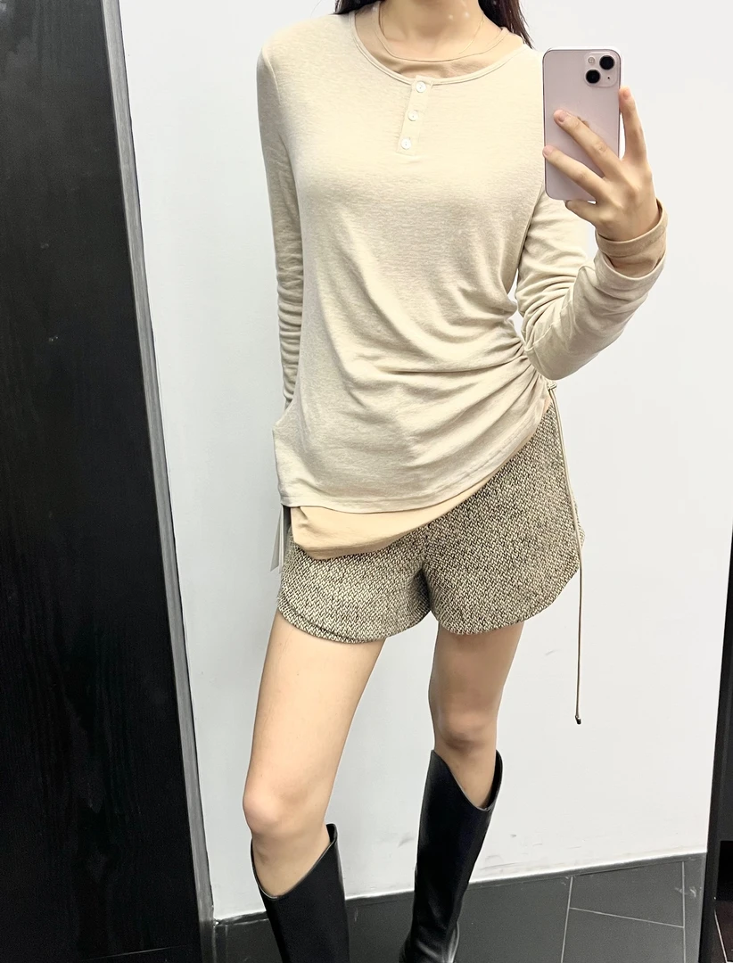 D4012 小众设计师亲肤柔糯针织打底衫冬显瘦真两件长袖T恤