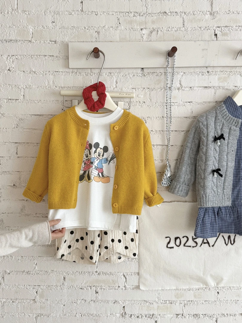 SY-8052-儿童韩系百搭姜黄色毛衣开衫（秋款）