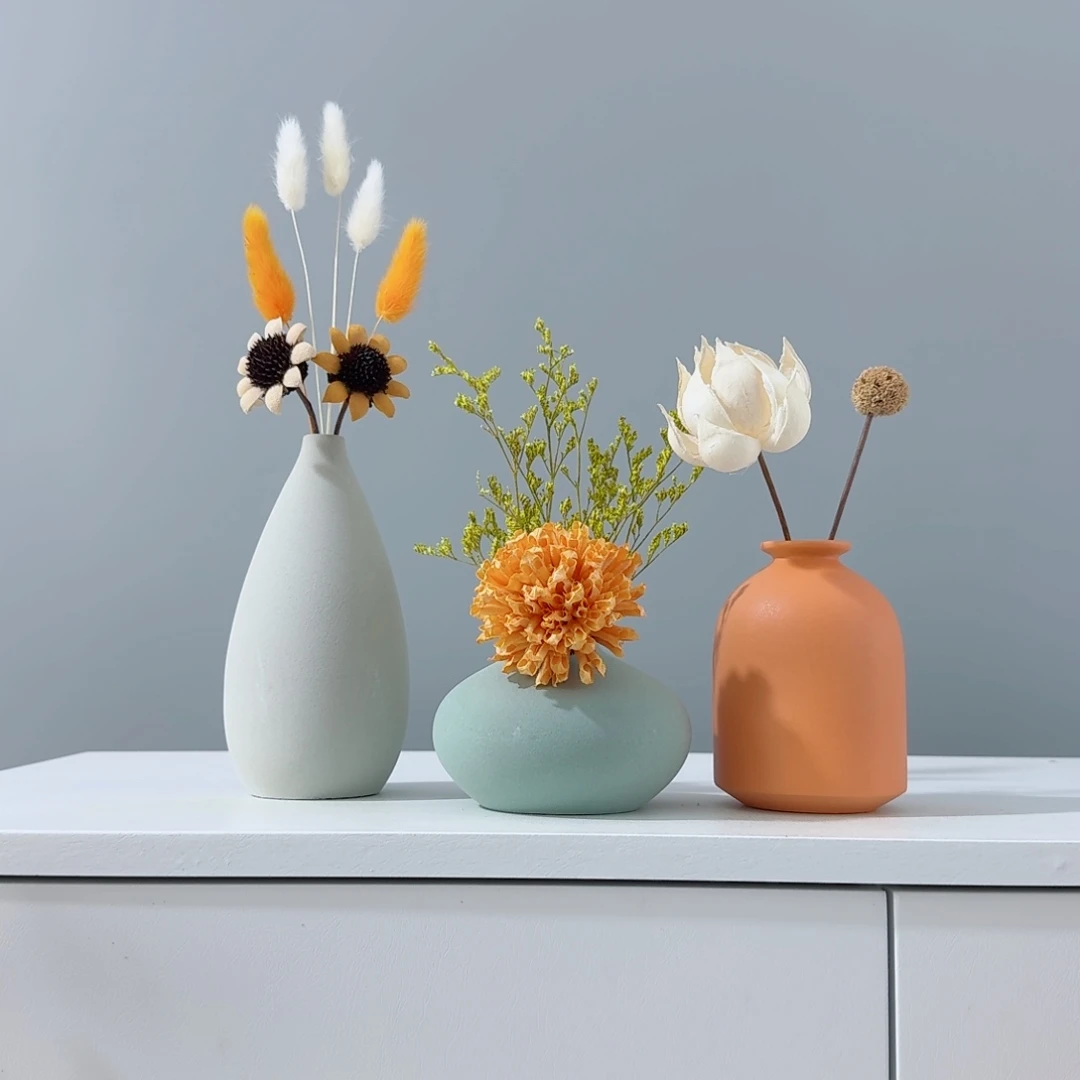 摆件陶瓷小花瓶摆件含干花总高约20-30cm