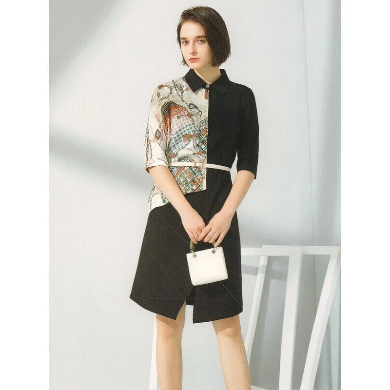 9578【Y帛系列】印花拼接衬衫连衣裙851316JW223695