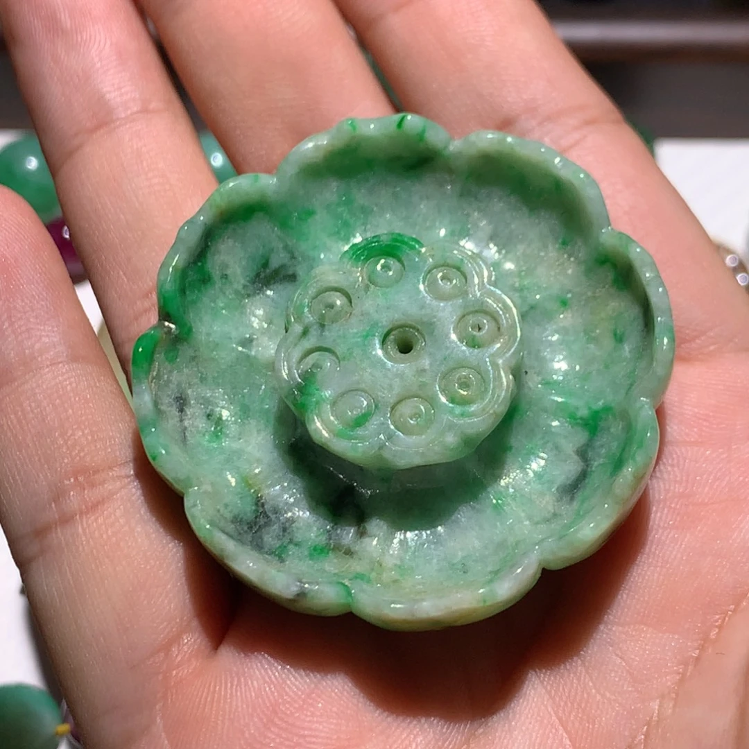 翡翠未镶嵌挂件翡翠莲花香插