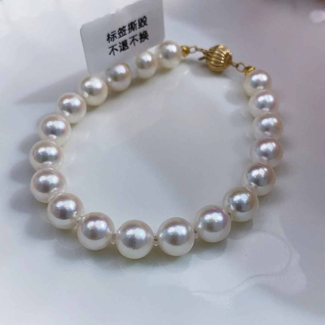 18K金镶嵌天女无调色手链淡水珍珠