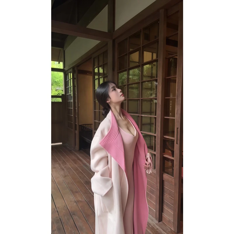 韩系温柔风粉色高级气质时髦外套秋冬新款设计感时髦显瘦保暖大衣